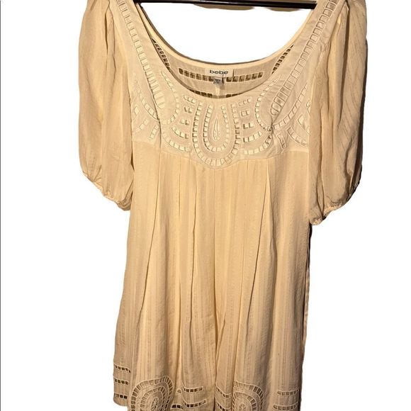 Gorgeous pale cream mini dress or top XS mostly lined cut out in lace design - Picture 3 of 6